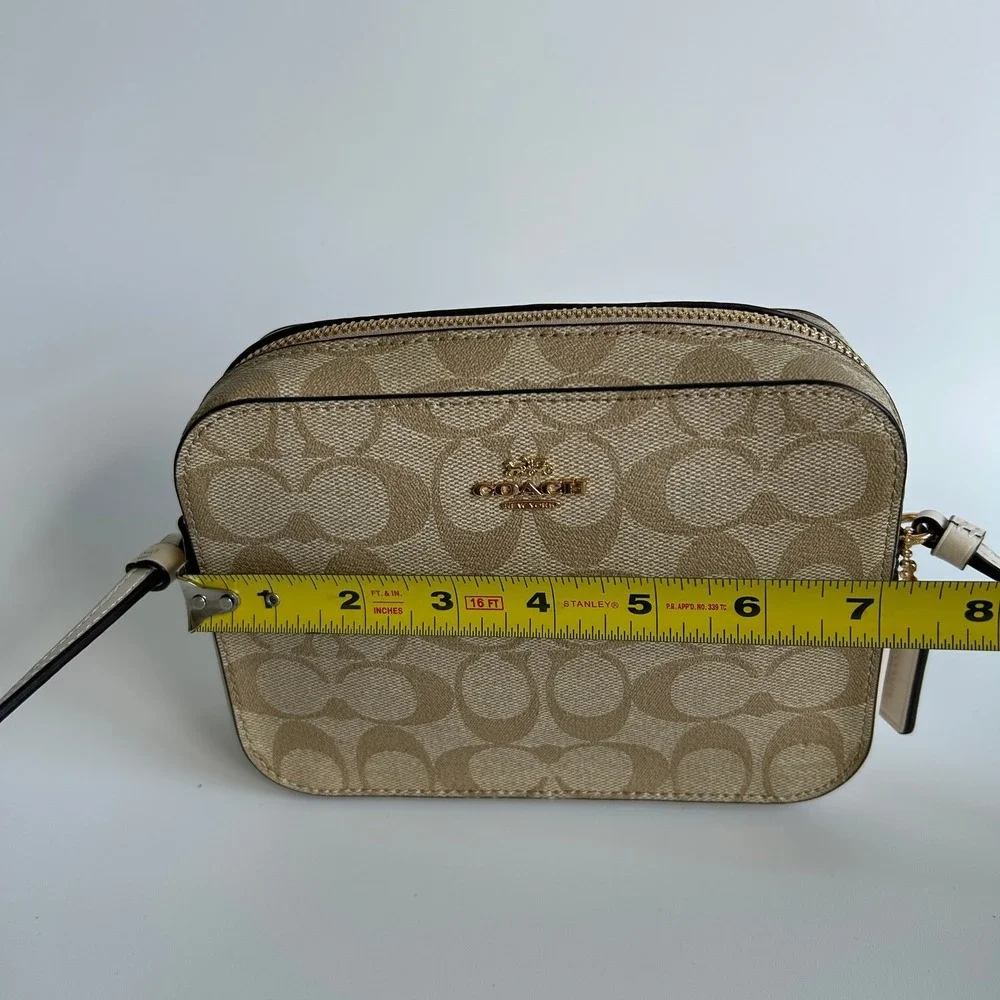 Coach Mini Camera Bag Light Khaki Chalk Canvas Leather Crossbody Excellent